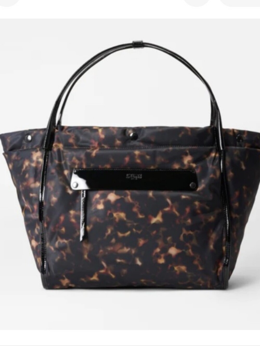 MZ Wallace Tortoiseshell Print Nylon Tote with Black Patent Trim